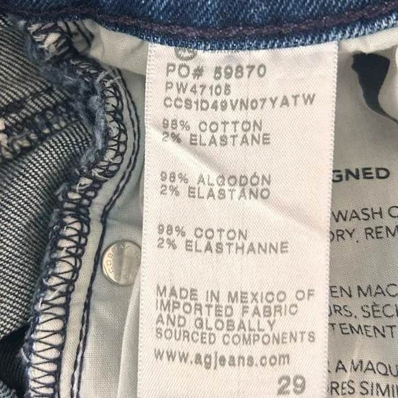 AG Adriano Goldschmied Saige Raw Hem Wide Leg Mid Rise Cotton Denim Jeans. - Picture 7 of 16